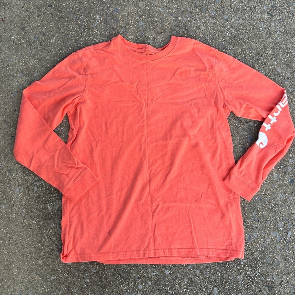 Carhartt Womens Loose Fit Long Sleeve Graphic Logo T-Shirt Coral Pink Medium